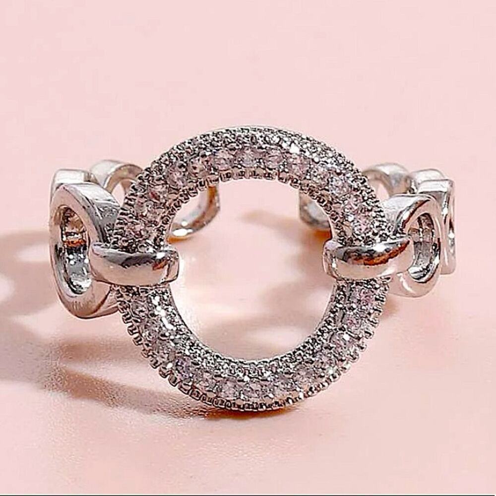 SILVER ZIRCON RING ADJUSTAABLE - Picture 1 of 4